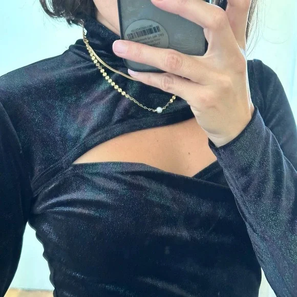 Pam & Gela Velvet Cut Out Iridescent Mini Dress Black Size small - Picture 10 of 11